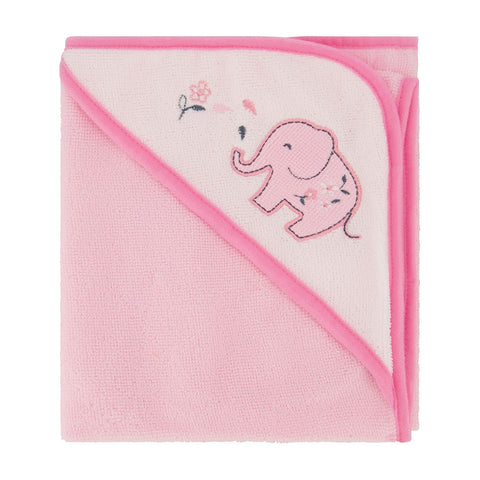 Cudlie Buttons & Stitches Baby Girl 3 Pack Rolled/Carded Hooded Towels in Blooming Elephant Print, GS71729