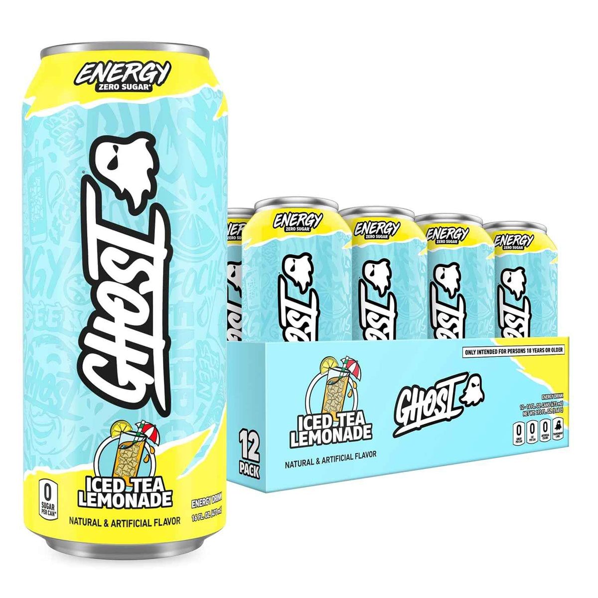 GHOST Energy Drink, Zero Sugars, 12-Pack, Iced Tea Lemonade, 16oz