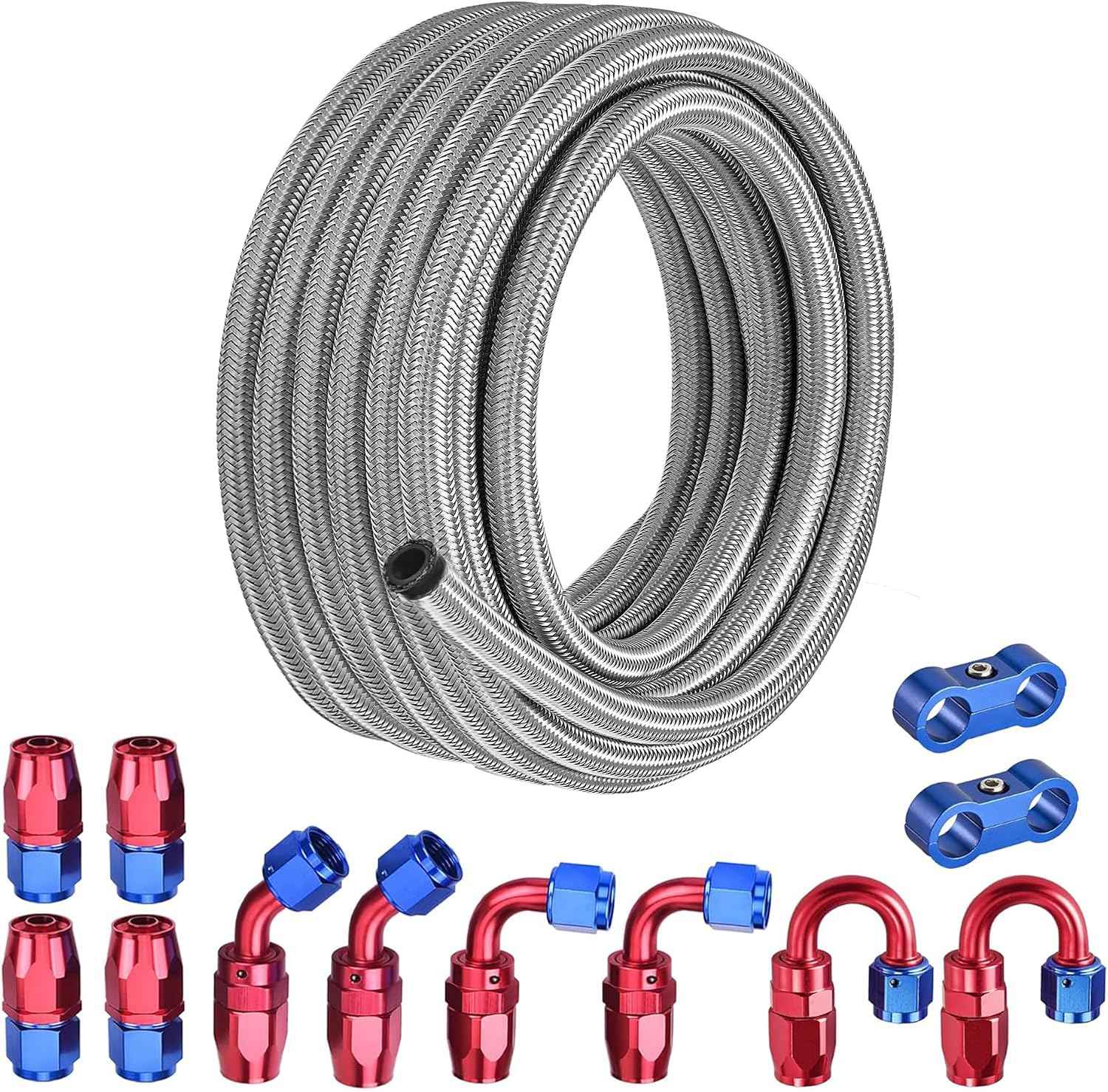 EVIL ENERGY 10AN Fuel Line Kit 20FT, 10AN Hose Stainless Steel Braided Fuel Line Hose Fitting Kit CPE, Silver