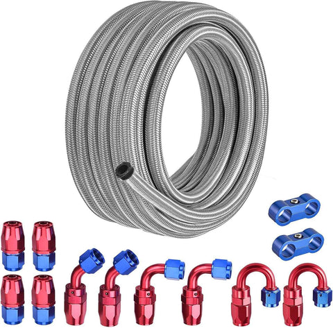 EVIL ENERGY 10AN Fuel Line Kit 20FT, 10AN Hose Stainless Steel Braided Fuel Line Hose Fitting Kit CPE, Silver
