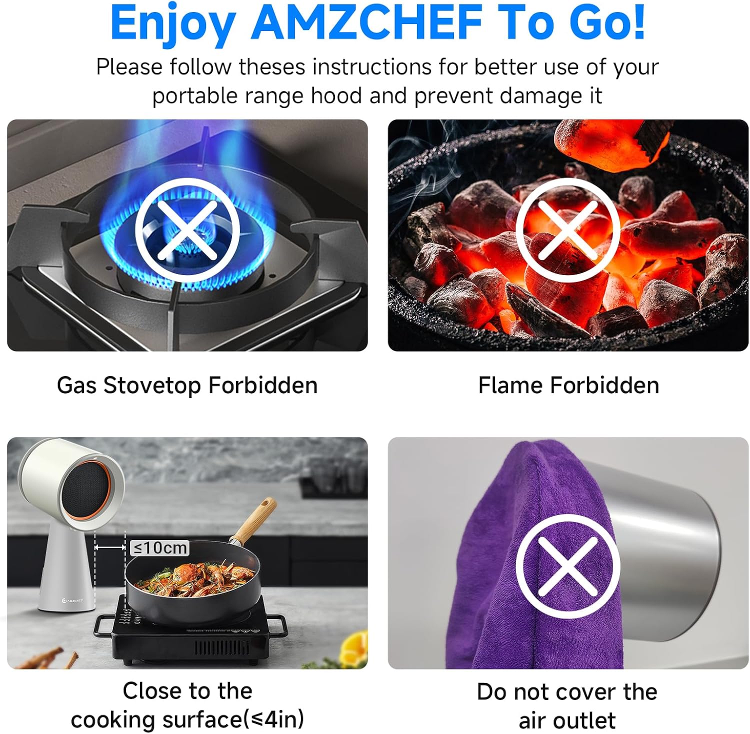 AMZCHEF Portable Range Hood, 3-Speed Desktop Exhaust Vent Fan,CreamWhite