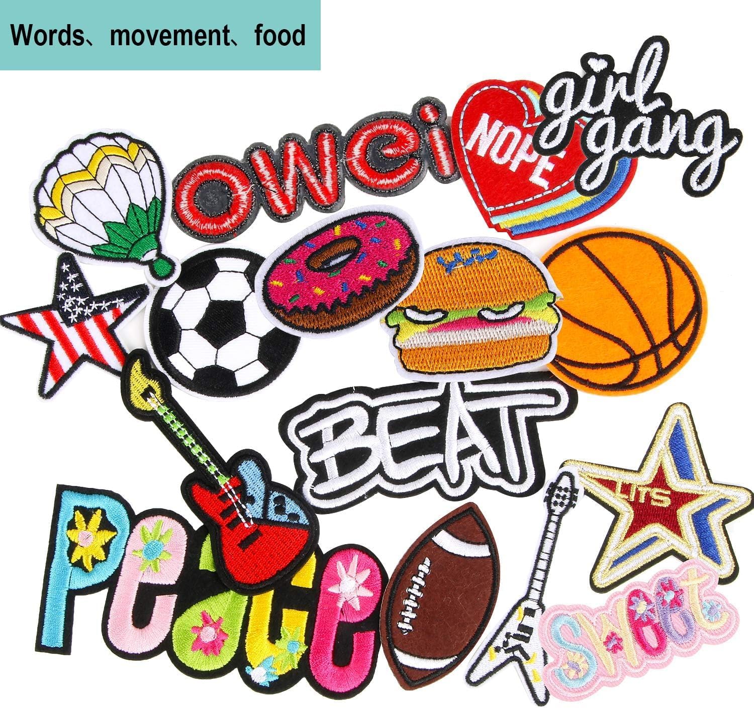 AUGSUN 36Pcs Random Assorted Iron on Patches for Clothing Sew Applique