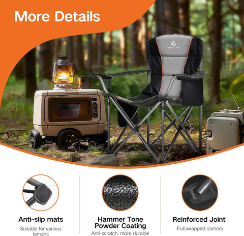 ALPHA CAMP Oversized Folding Camping Chair, Heavy Duty Portable Lawn Chairs with Cooler Bag, Side Pocket & Cup Holder, Folding Chairs for Outside Support 450 LBS