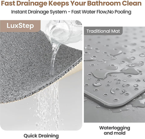 LuxStep Shower Mat Bathtub Mat,24x16 inch, Non-Slip Bath Mat with Drain, Quick Drying PVC Loofah Bathmat for Tub,Shower,Bathroom (Phthalate Free,Grey)