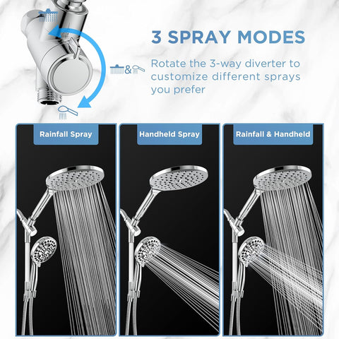 MakeFit Dual Handheld Shower Head Combo, 2-in-1 Rain Shower Heads System 8 Inch Rainfall Shower Head and 10 Modes High Pressure Hand Held Showerhead with Built-in Power Wash