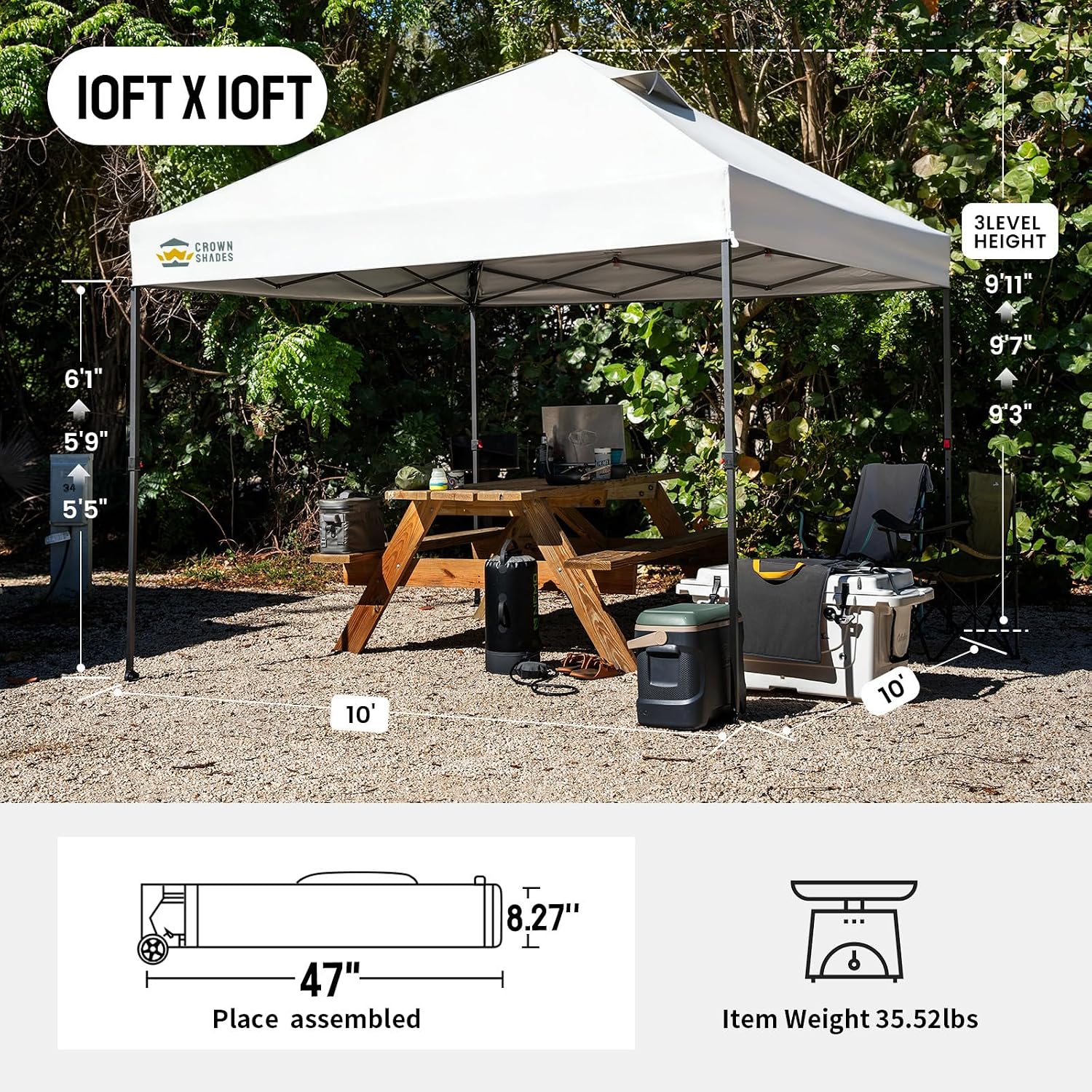 CROWN SHADES 10x10 Pop Up Canopy Tent, Outdoor Canopy, White