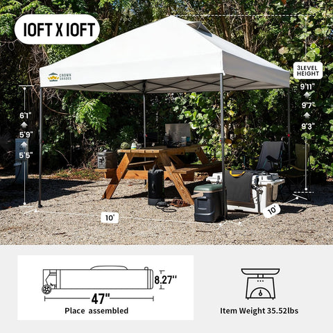 CROWN SHADES 10x10 Pop Up Canopy Tent, Outdoor Canopy, White