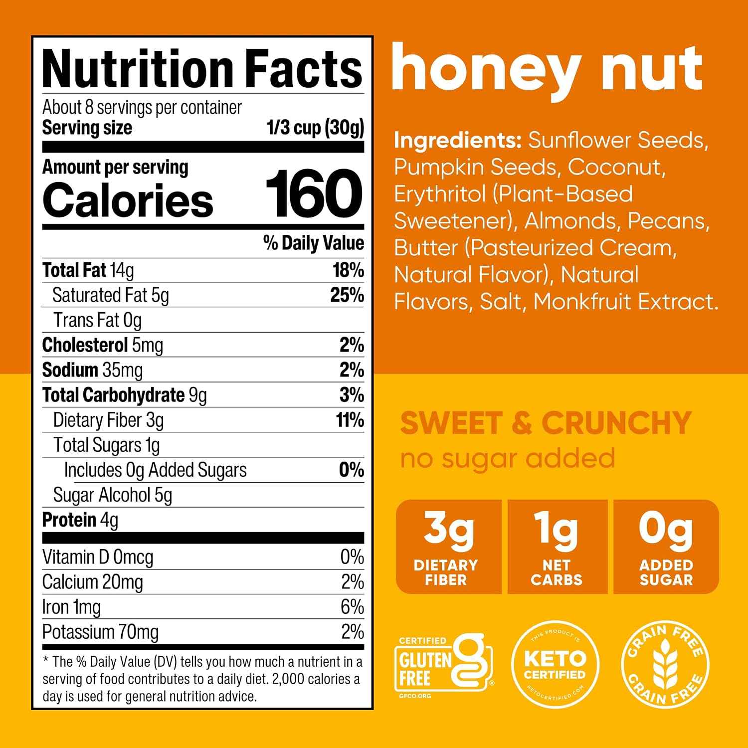 NuTrail Nut Granola Cereal, Honey Nut, No Sugar Added, Keto, Low Carb, Gluten Free, Grain Free, Healthy Breakfast 8 oz. 6 Count