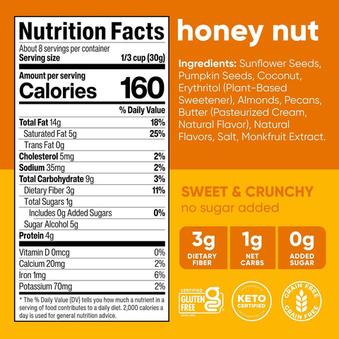 NuTrail Nut Granola Cereal, Honey Nut, No Sugar Added, Keto, Low Carb, Gluten Free, Grain Free, Healthy Breakfast 8 oz. 6 Count