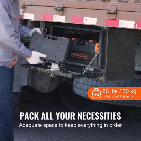 VEVOR Underbody Truck Box, 24" x 14" x 16" Pickup Storage Box, Heavy Duty Aluminum Diamond Plate Tool Box with Lock and Keys, Waterproof Trailer Storage Box with T-Handle Latch for Truck, Van, Trailer