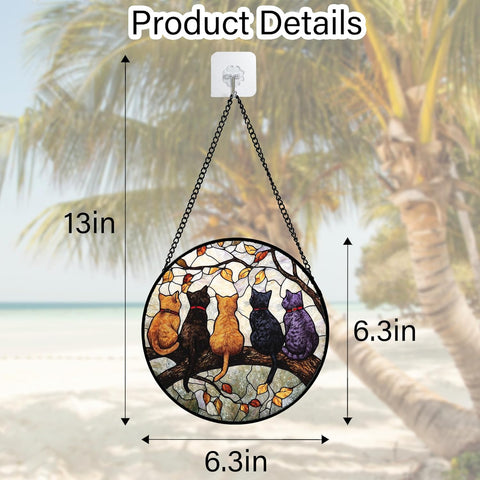 5 Cats on a Branch Stained Glass Window Hanging Suncatcher Gifts 6.3"
