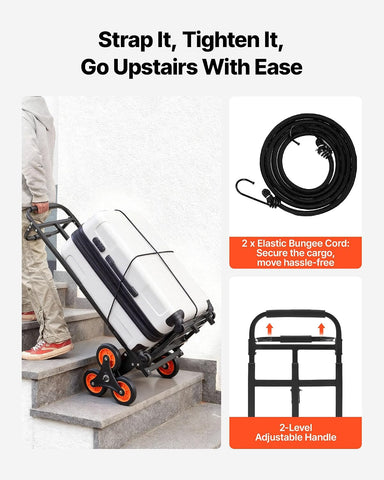 VEVOR Stair Climbing Dolly 460 lbs, Heavy-Duty Folding Trolley Cart for Stairs with Telescoping Handle, 6 Wheels & 2 Ropes, Stair Climber Dolly for Home, Groceries, Warehouse