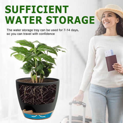 QRRICA 7/7.5/8/9/10 Inch Self Watering Pots for Indoor/Outdoor Plants