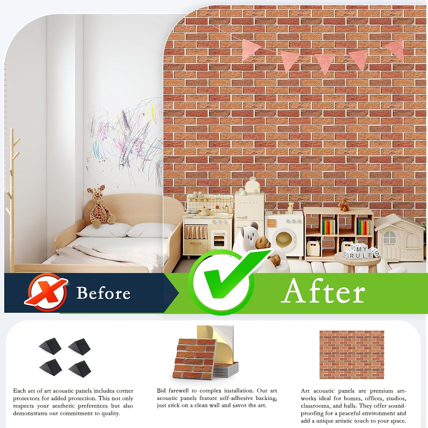ArtVivid 24 Pack Acoustic Panels, Brick Sound Proof Foam Panels for Walls
