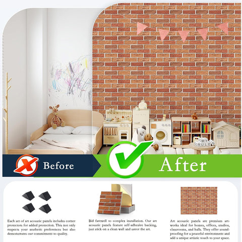 ArtVivid 24 Pack Acoustic Panels, Brick Sound Proof Foam Panels for Walls