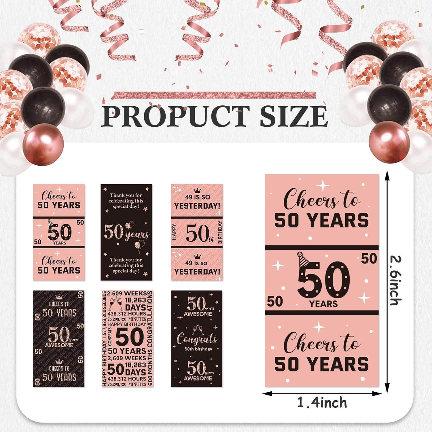 Tenare 90 Pcs 50th Birthday Candy Wrappers, Pink Stickers