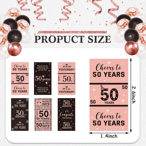 Tenare 90 Pcs 50th Birthday Candy Wrappers, Pink Stickers