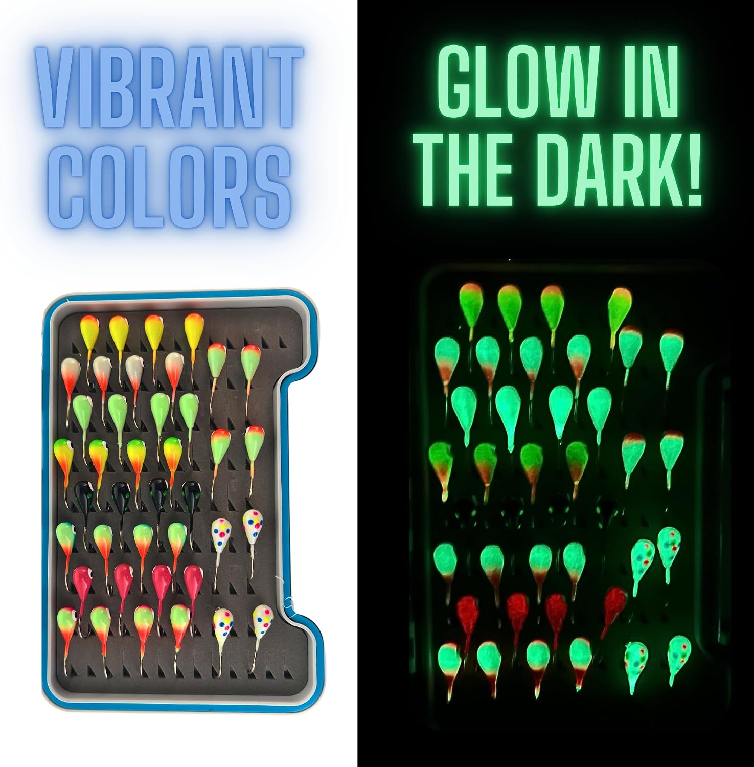 Reaction Tackle Tungsten Ice Fishing Jigs, Tear Drop Jig Heads that Glow with UV Light for Panfish, Crappie, Walleye, Perch, Trout and Bluegill