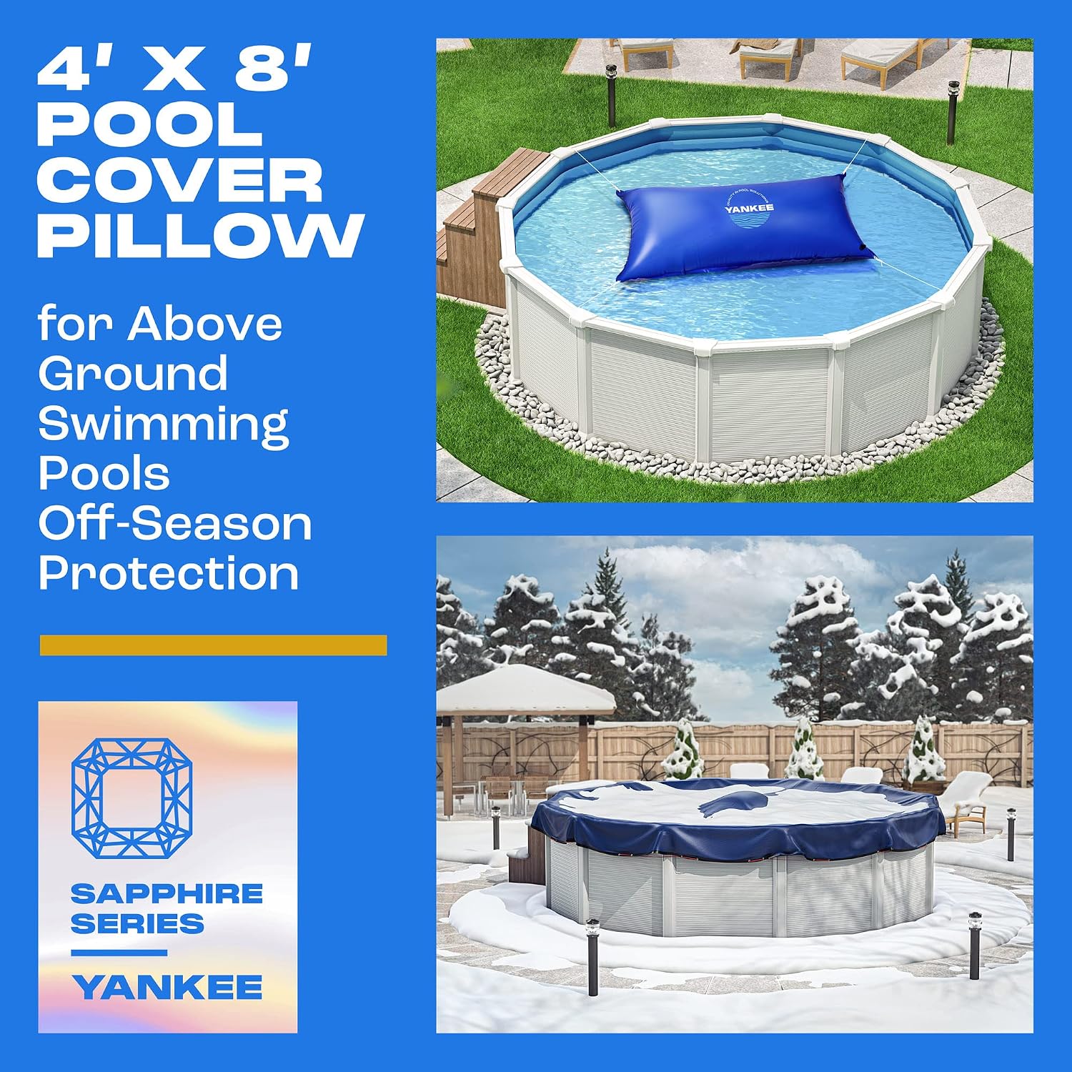 Yankee 4x8 ft Pool Pillow for Above Ground Pools, Pool Pillow for Closing Winter, Extra Durable 0.4 mm PVC (27 Gauge), Winter Pool Pillow.