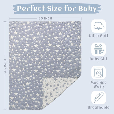 NTBAY 3 Layer Muslin Toddler Blanket, 30 x 40, Blue