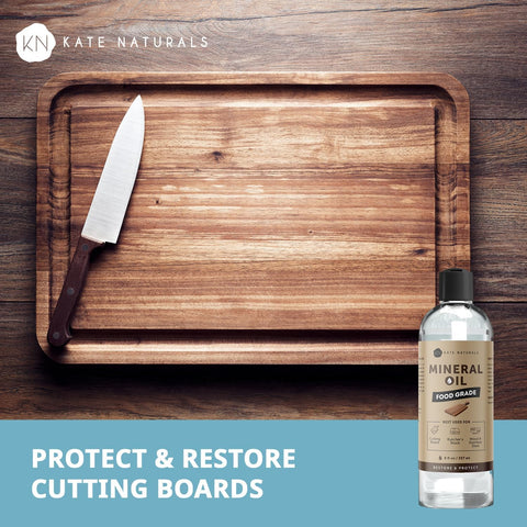 Kate Naturals Mineral Oil for Wood Cutting Board, Food Grade, Odorless, 8oz