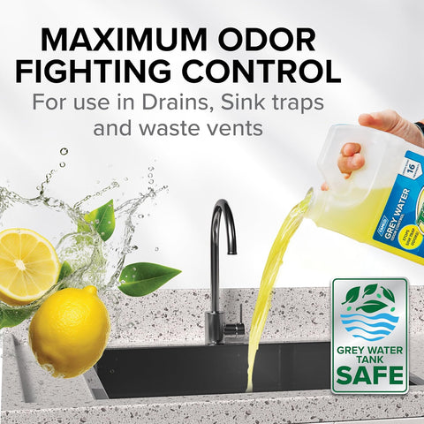 Camco TST RV Grey Water Odor Control - Lemon Scent - 64oz - Made in the USA