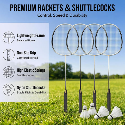 Complete Badminton Set for Backyard Outdoor Badminton Net & Racket