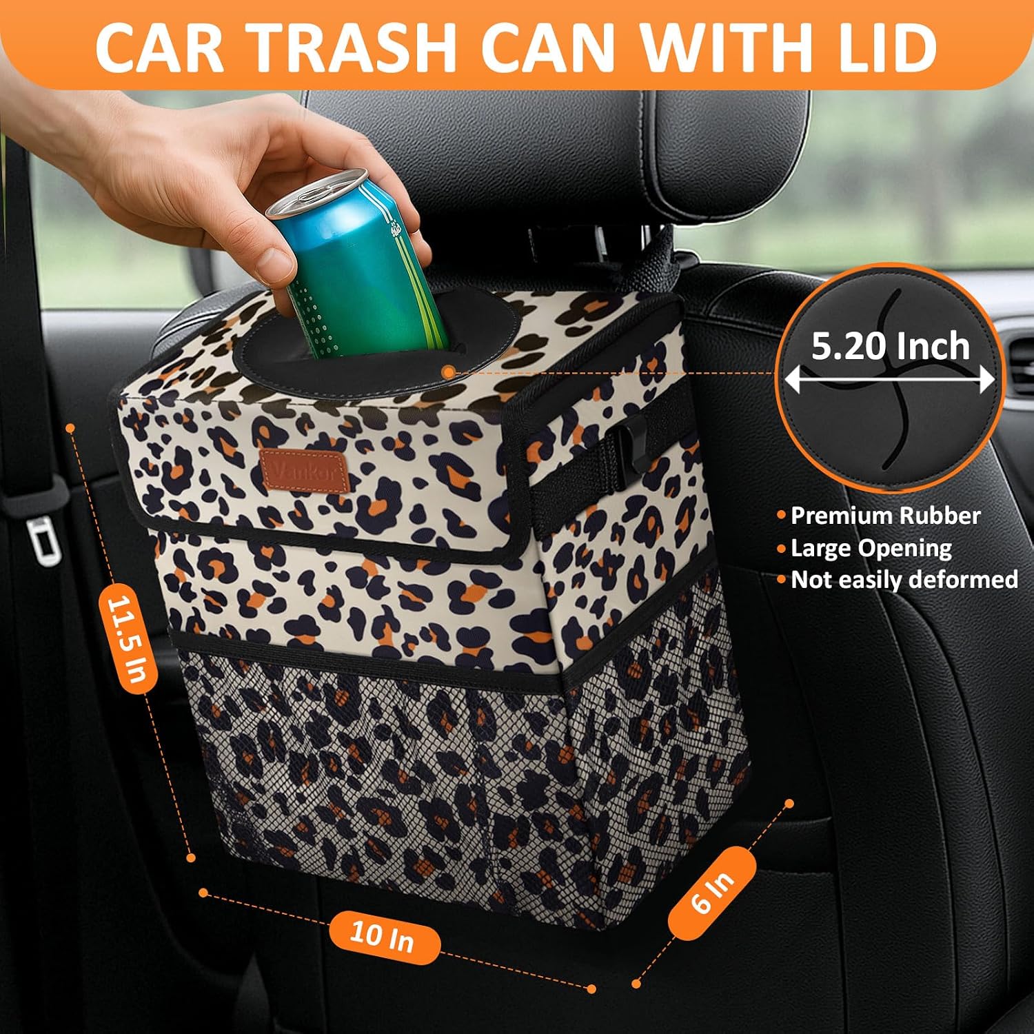 Vankor Car Trash Can with Lid Leak Proof Car Accessories for Women