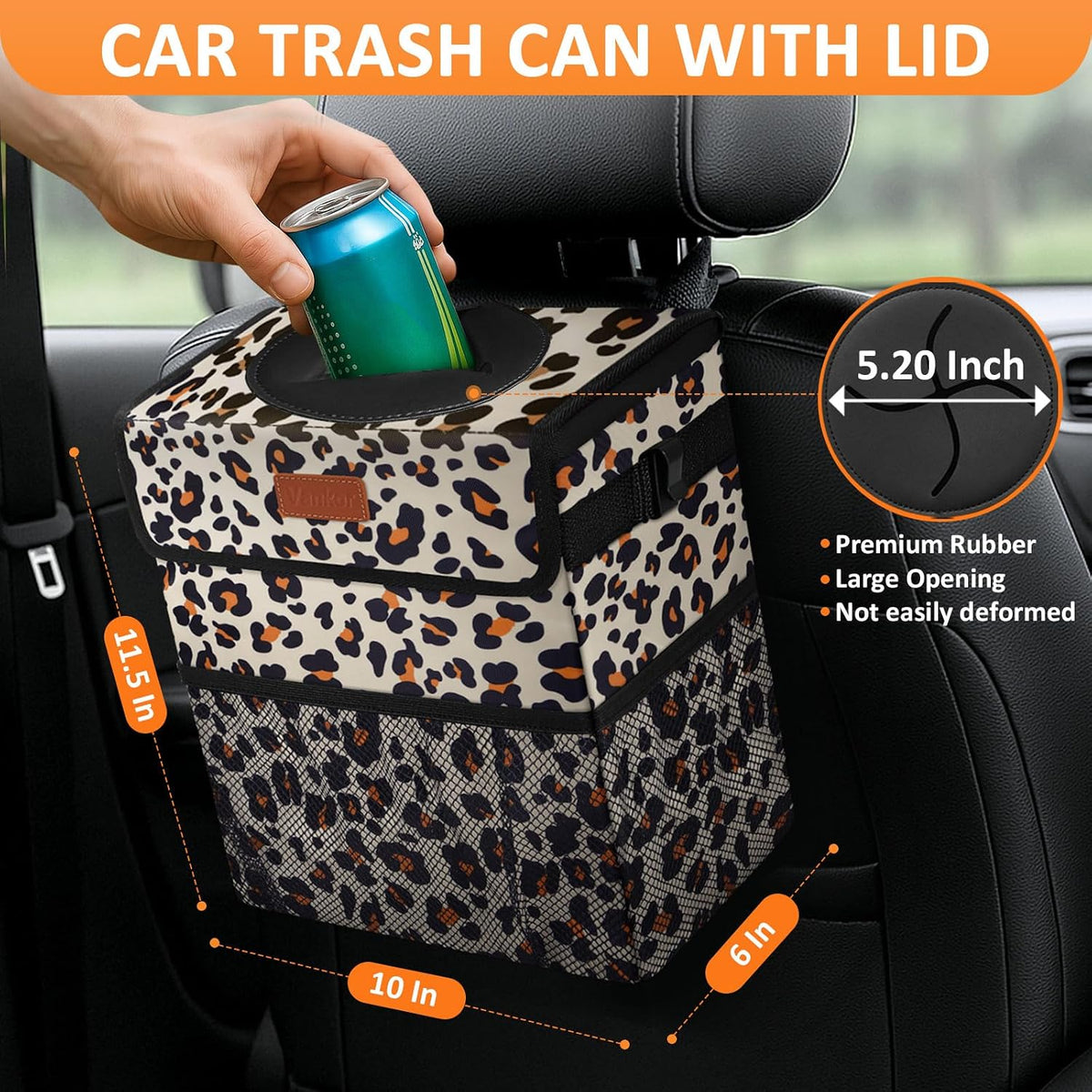 Vankor Car Trash Can with Lid Leak Proof Car Accessories for Women