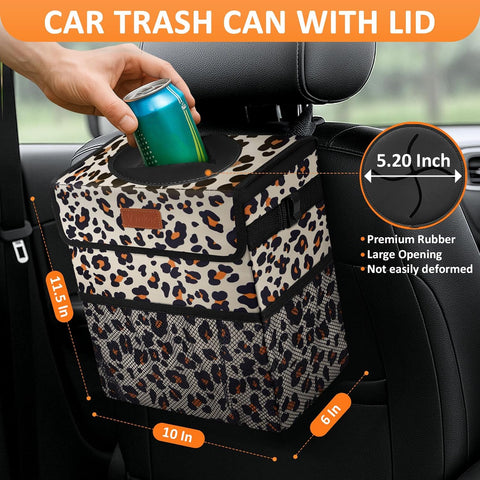 Vankor Car Trash Can with Lid Leak Proof Car Accessories for Women