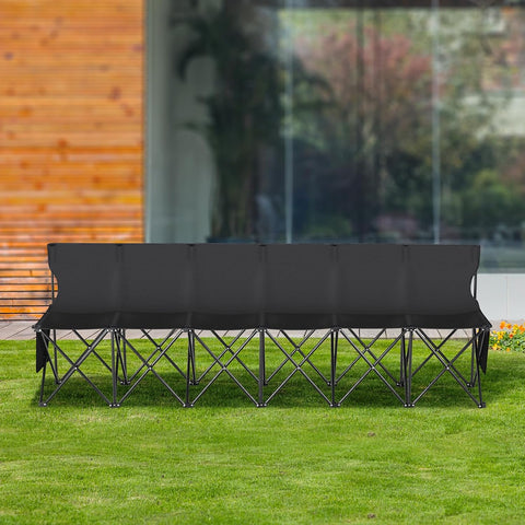 VEVOR Portable Folding B ench, 6 Seats Foldable Sideline B ench, Outdoor Camping Bench Chair with Carry Bag & Backrest, Team Sport Sideline B ench, No Assembly Instant Seating, Black