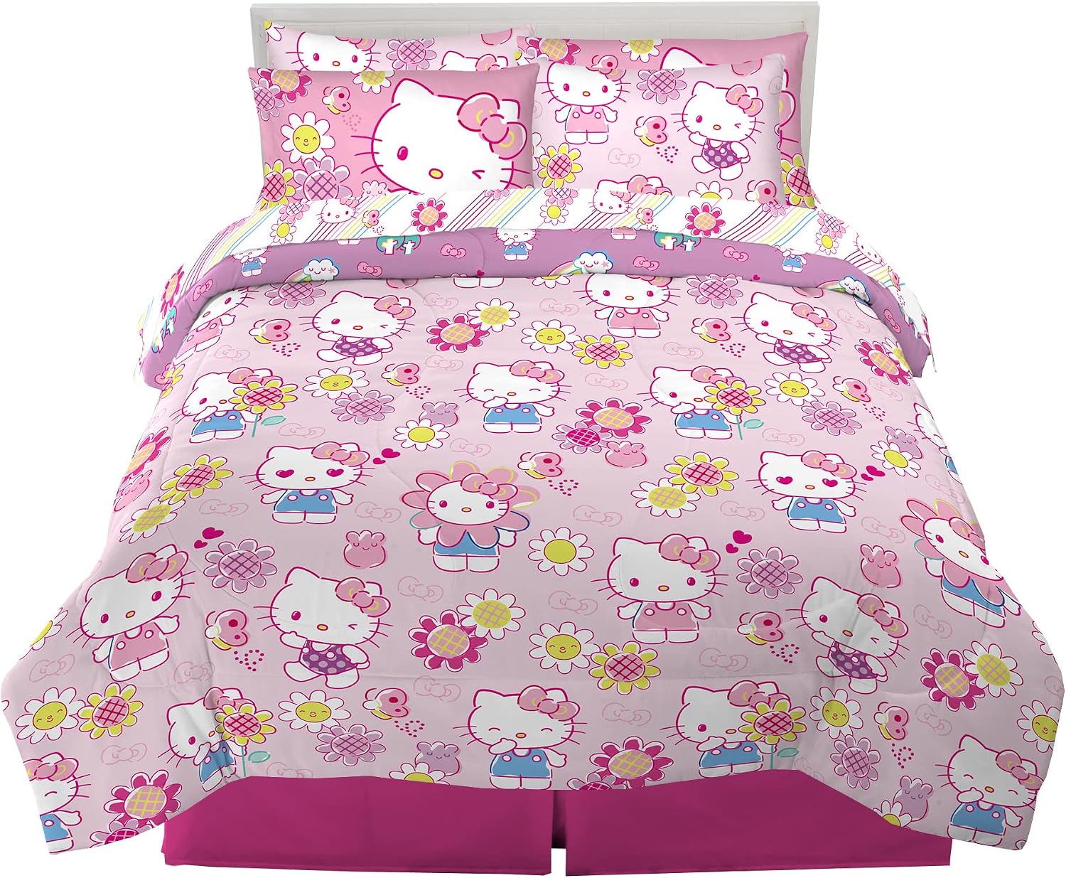 Franco Kids Bedding Super Soft Comforter and Sheet Set with Sham, 7 Piece Full Size, Hello Kitty(Prints may vary)