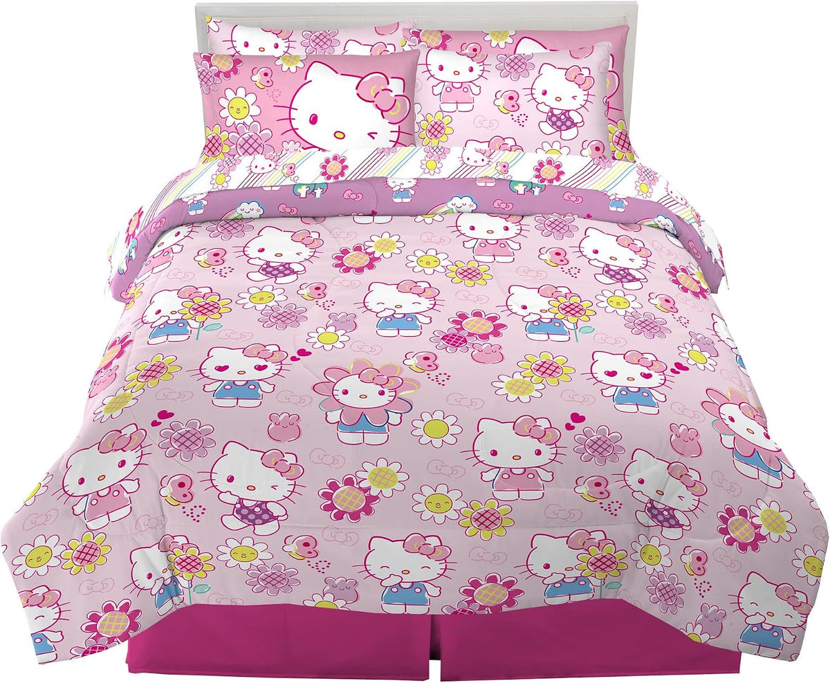 Franco Kids Bedding Super Soft Comforter and Sheet Set with Sham, 7 Piece Full Size, Hello Kitty(Prints may vary)