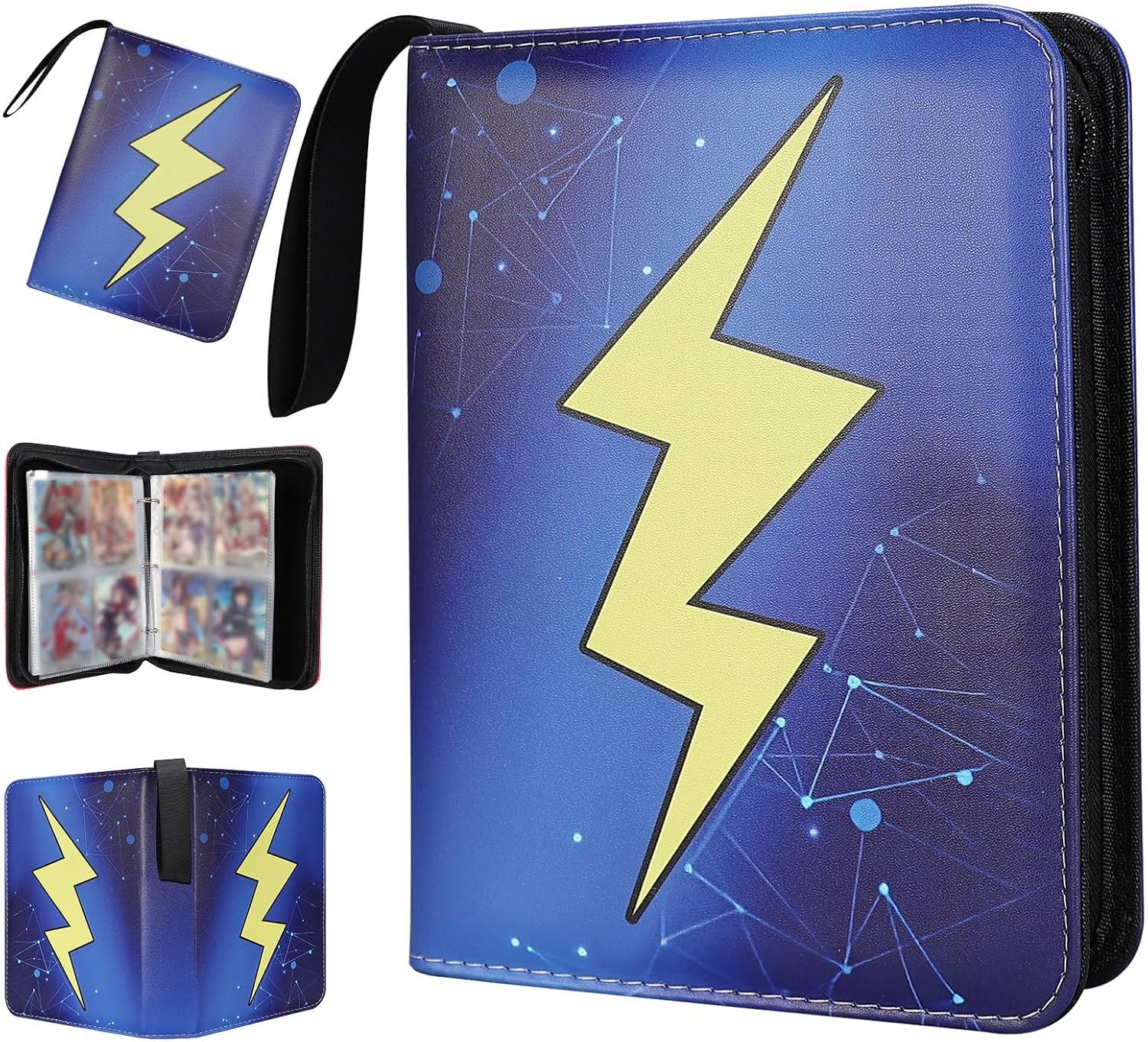 Collectible Trading Card Albums,4 Pocket Card Binder, 400 Double Sided Pocket PU Premium Zip Trading Collection Binderwith 50 Removable Sleeves, Card Folder forTCG, Sports Cards (Blue yellow)