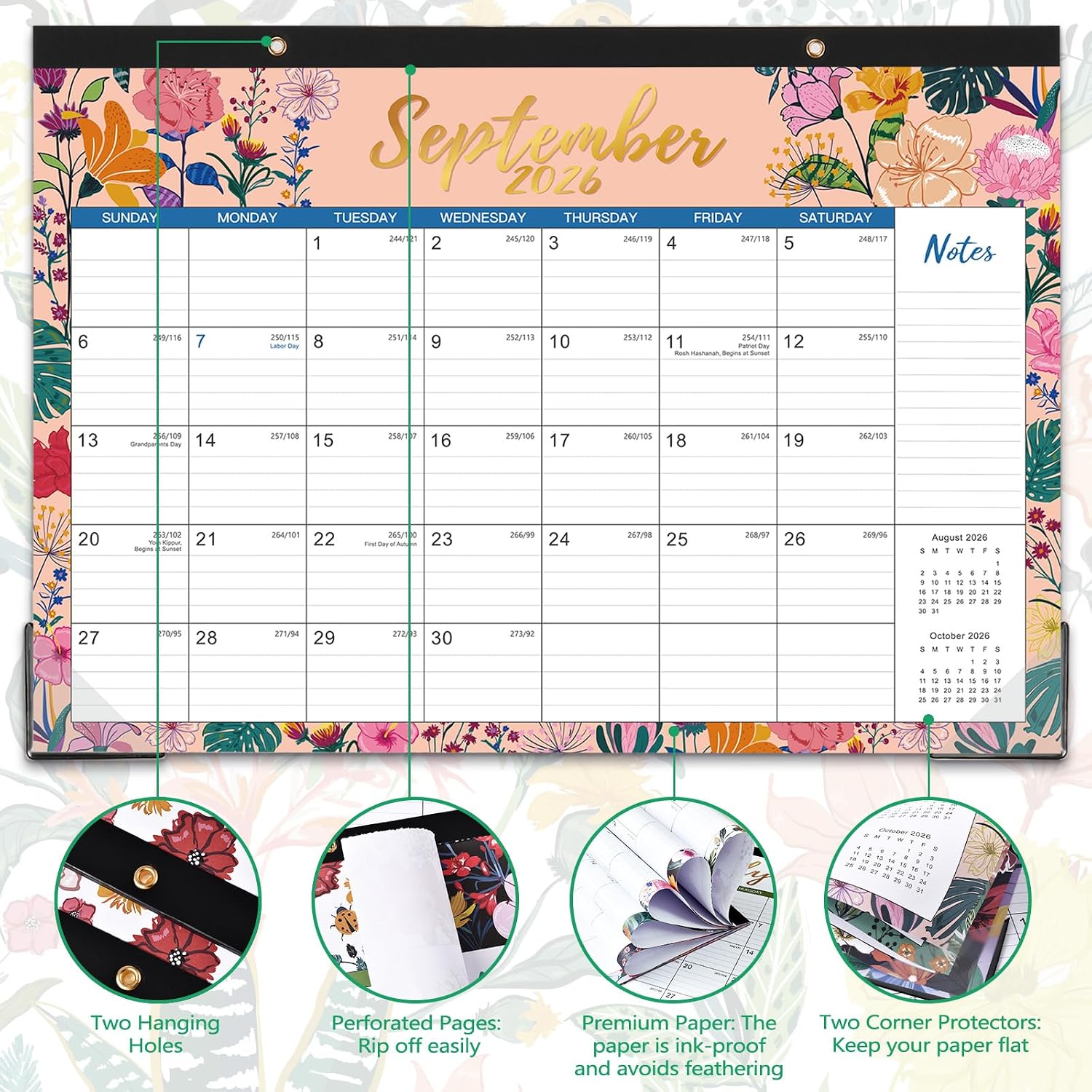 Desk Calendar 2026-2027 – Jul 2026 – Dec 2027, 18 Months Large Monthly Desk Calendar 2026-2027, 17" x 12", Desk Pad, Ruled Blocks, To-do List & Notes, Tear Off, Best Desk/Wall Calendar, Beautiful Flowers