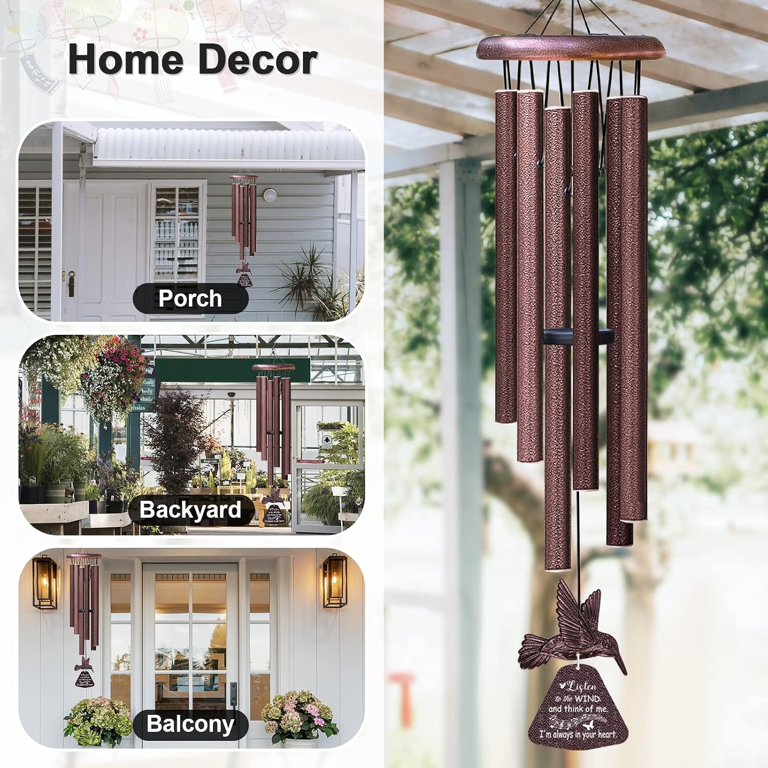 Memorial Wind Chimes with Hummingbird,Sympathy Gifts for Loss of Loved One,Windchimes in memory of a loved one prime,Condolences Remembrance Bereavement Funeral gift