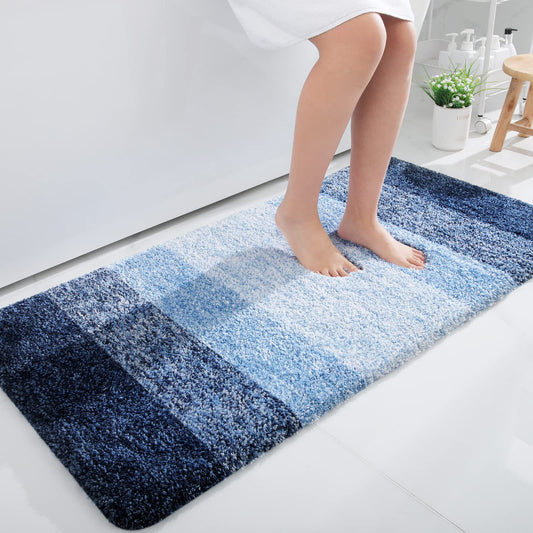 OLANLY Bathroom Rug Mat 44x24, Extra Soft and Absorbent Microfiber Bath Rugs, Non-Slip Plush Shaggy Bath Carpet Runner, Machine Wash Dry, Bath Mats for Bathroom Floor, Tub and Shower, Navy