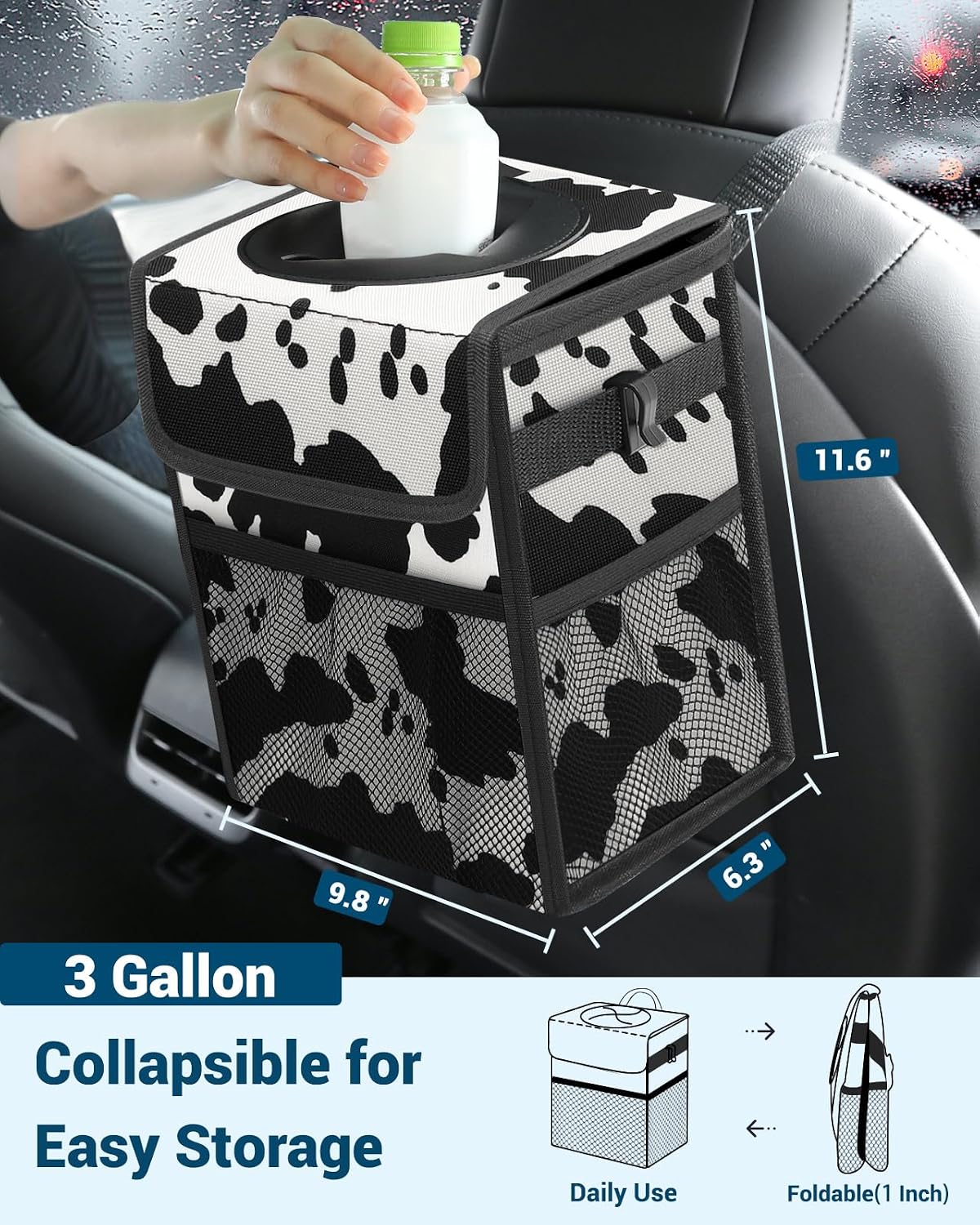 Capolo Car Trash Can with Lid, Leakproof Car Garbage Can Car Trash Bag