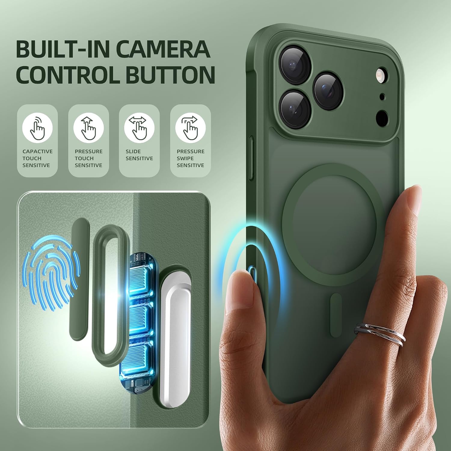 BERFY for iPhone 17 Pro Case, Compatible with MagSafe, Midnight Green
