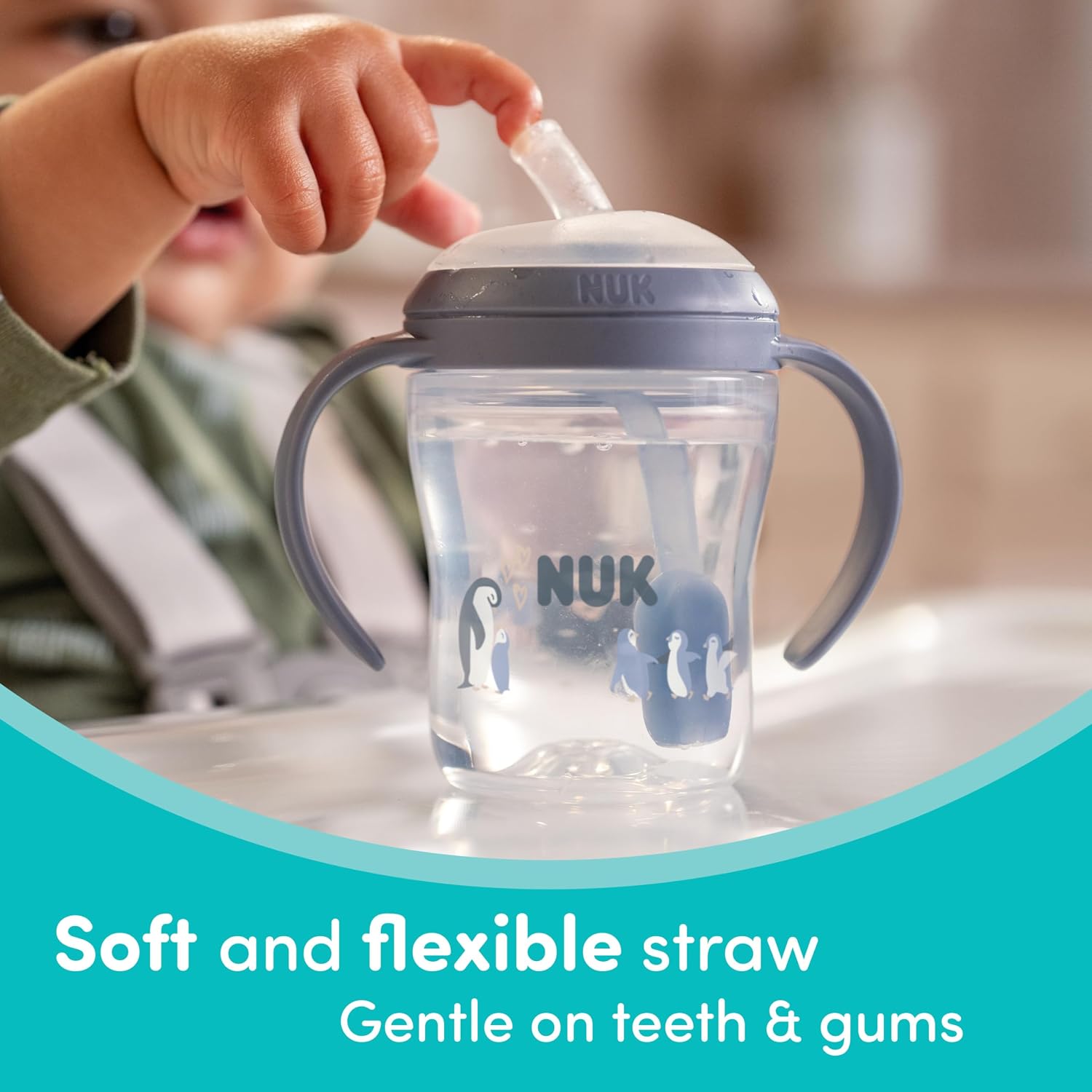 NUK Perfect Match Learner Straw Cup, 8 oz, 2 pack – Soft Straw, Easy-Grip Handles, BPA Free, Spill Proof Transition Sippy Cup