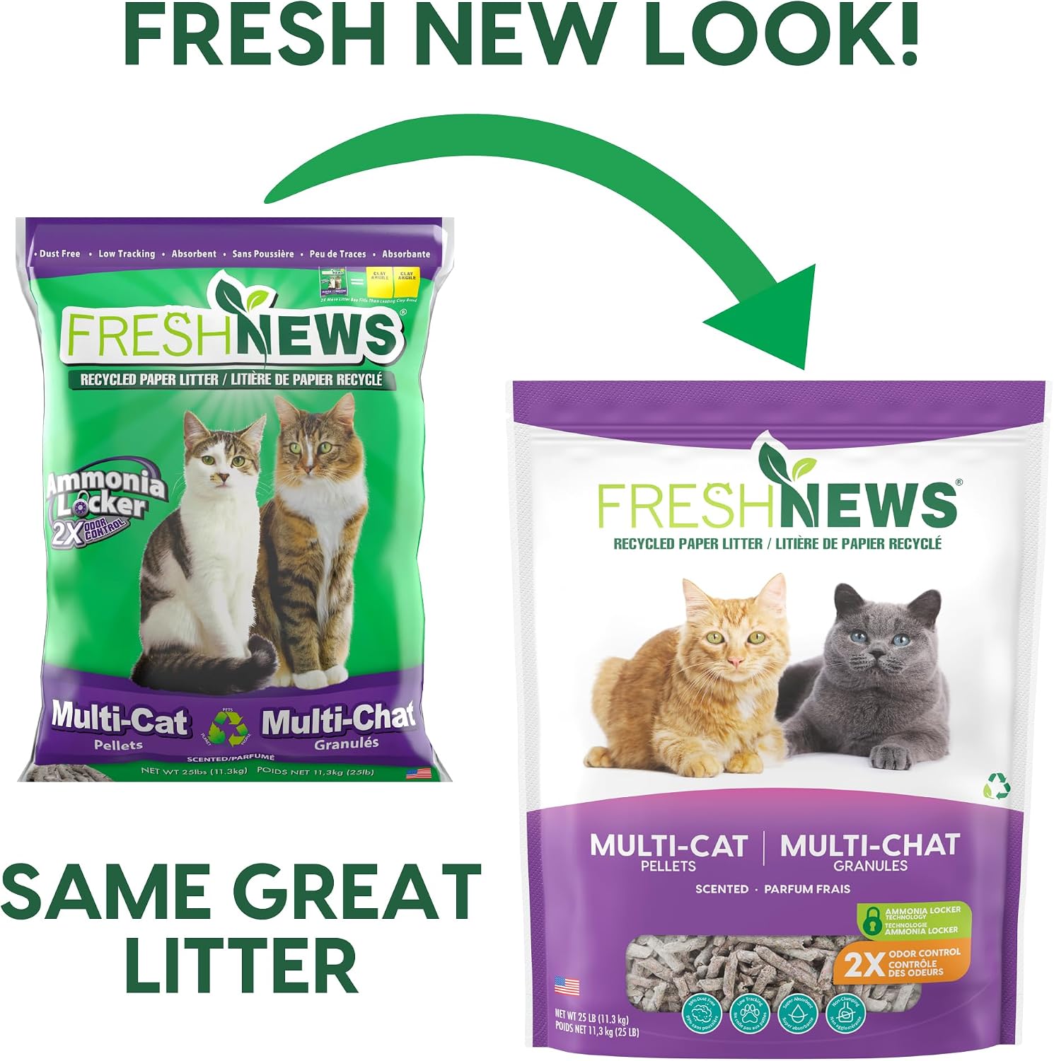 Fresh News Multi-Cat Pellet Non-Clumping Paper Cat Litter, 25 Pound
