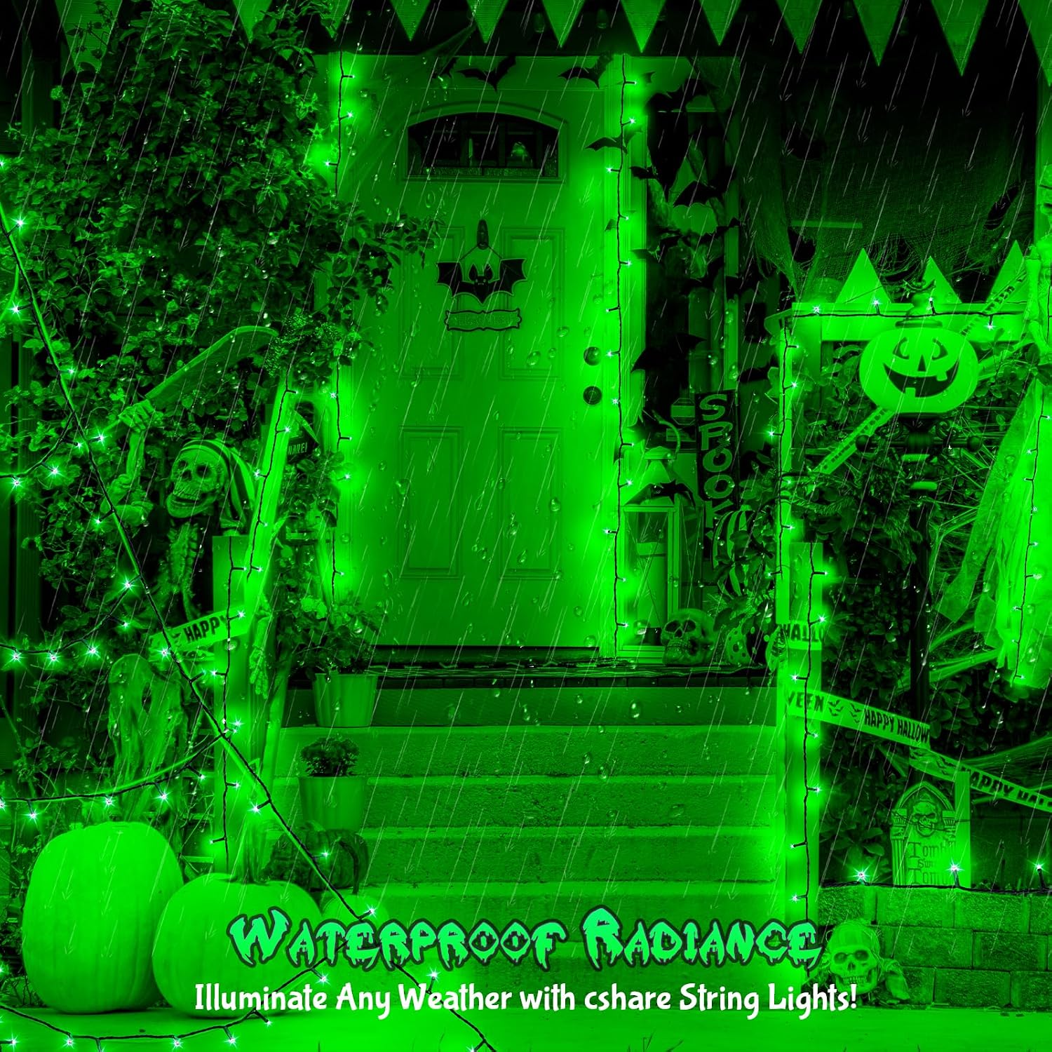 cshare Green String Lights Battry Operated with Timer Waterproof, Halloween String Lights for Outside 16.4ft 50LED Indoor Outdoor Halloween Decorations Garland Party Patio Garden Yard 2 Packs