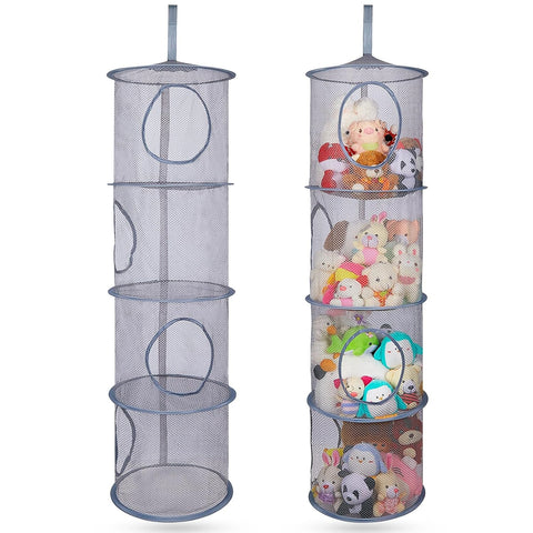 Basumee Hanging Stuffed Animals Storage, 2 Pack Mesh Plush Storage, 4-Tier