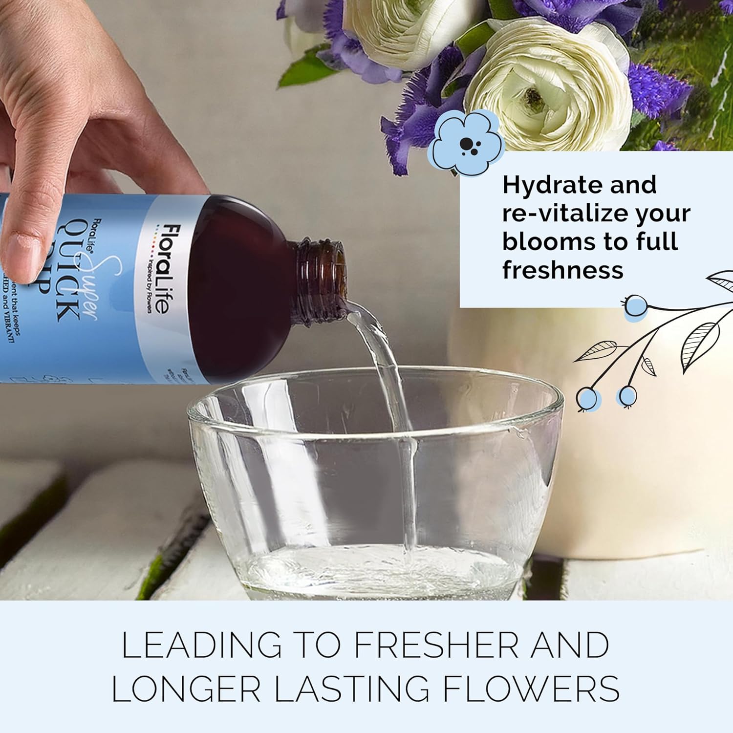 FloraLife Quick Dip Solution for Boosting Fresh-Cut Flowers Hydration, 8oz