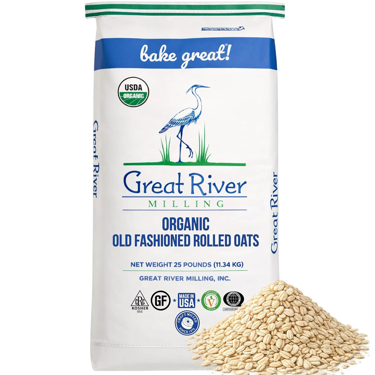 Great River Milling Organic Old Fashioned Rolled Oats, 25 lb