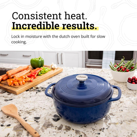Lodge Essential Enamel Cast Iron Dutch Oven, 6 Quart, Indigo