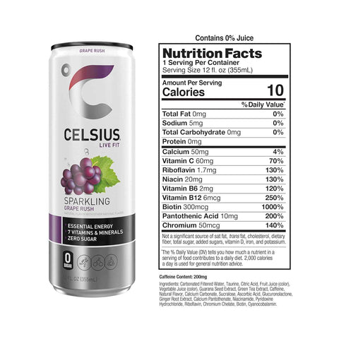 CELSIUS Sparkling Grape Rush, Sugar Free Energy Drink, 12 Fl Oz (Pack of 12)