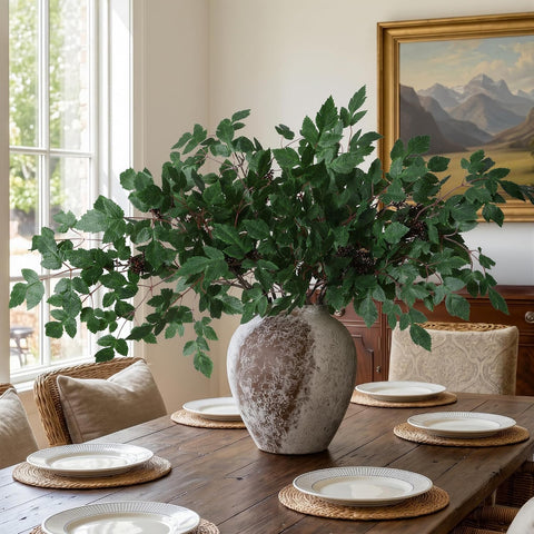 HyeFlora Artificial Cimicifuga Plant Leaf Spray Stems 4PCS Fake Greenery Branches 28.7 in Faux Leaves Real Touch Silk Plants DIY Stem for Vase Festival Home Kitchen Garden Party Farmhouse Decor