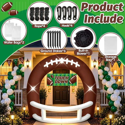 8FT Brown White Inflatable Football Helmet Arch with LED Lights