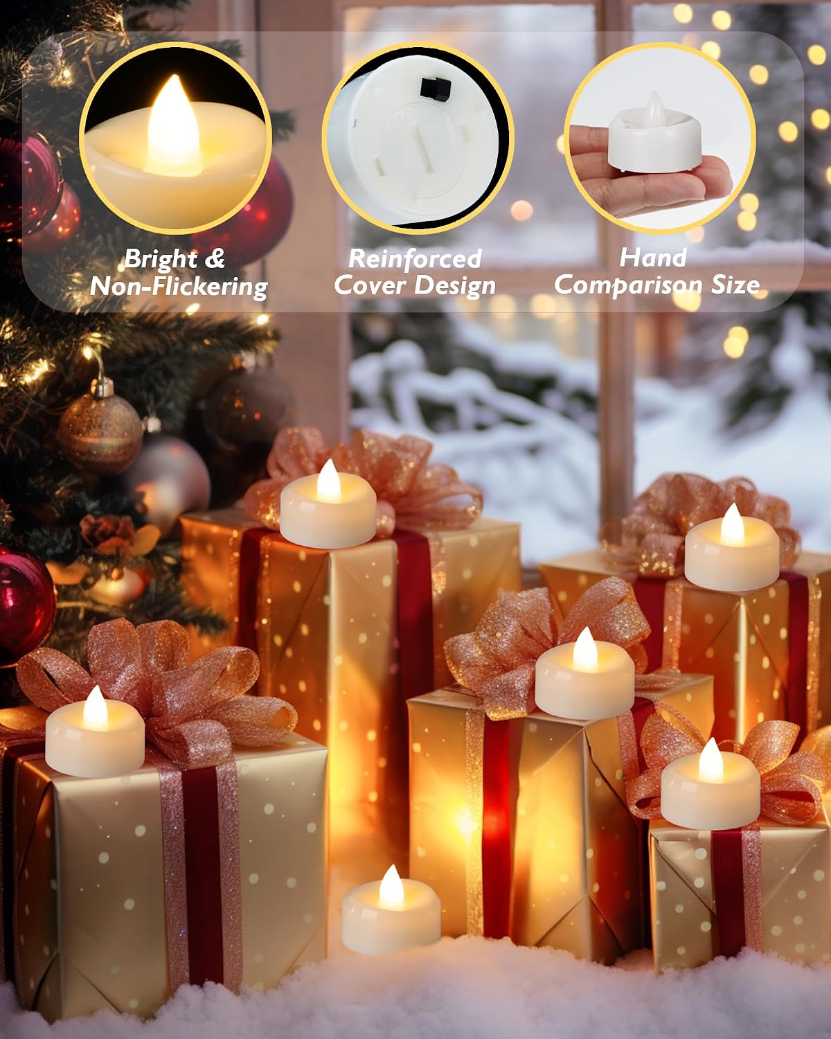 BEICHI Flameless Candles, 12/24/50/100/150 Pack Tea Lights Battery Operated